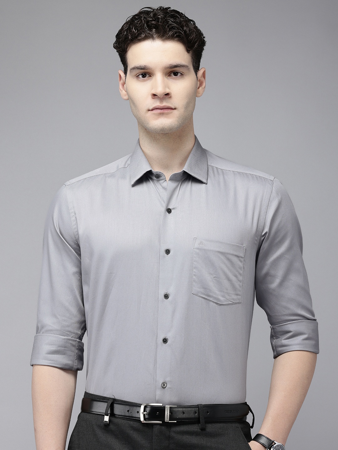 

Arrow Self Design Manhattan Slim Fit Opaque Pure Cotton Formal Shirt, Grey