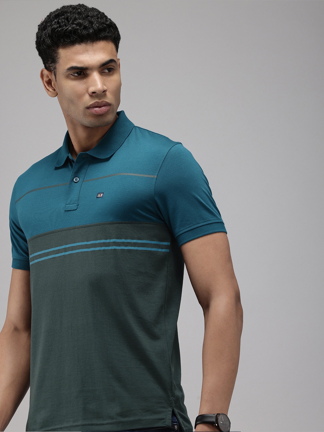 

Arrow Colourblocked Polo Collar T-shirt, Teal