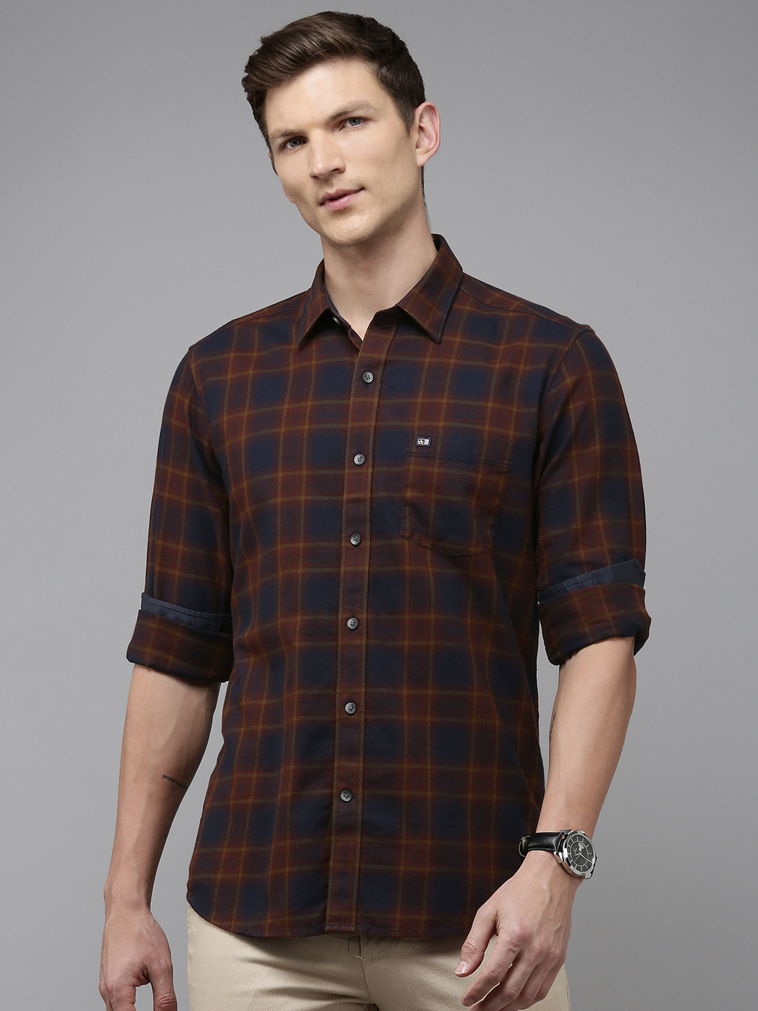 

Arrow Manhattan Slim Fit Checked Pure Cotton Casual Shirt, Red