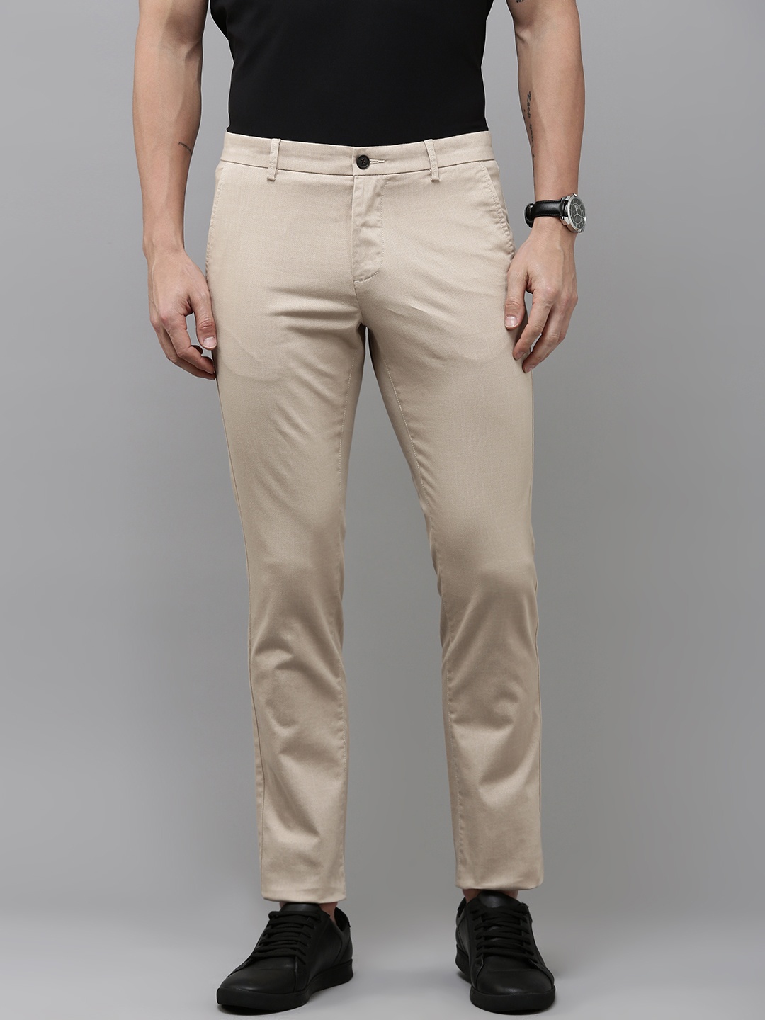 

Arrow Men Self Design Textured Original Slim Fit Semi Formal Trousers, Brown