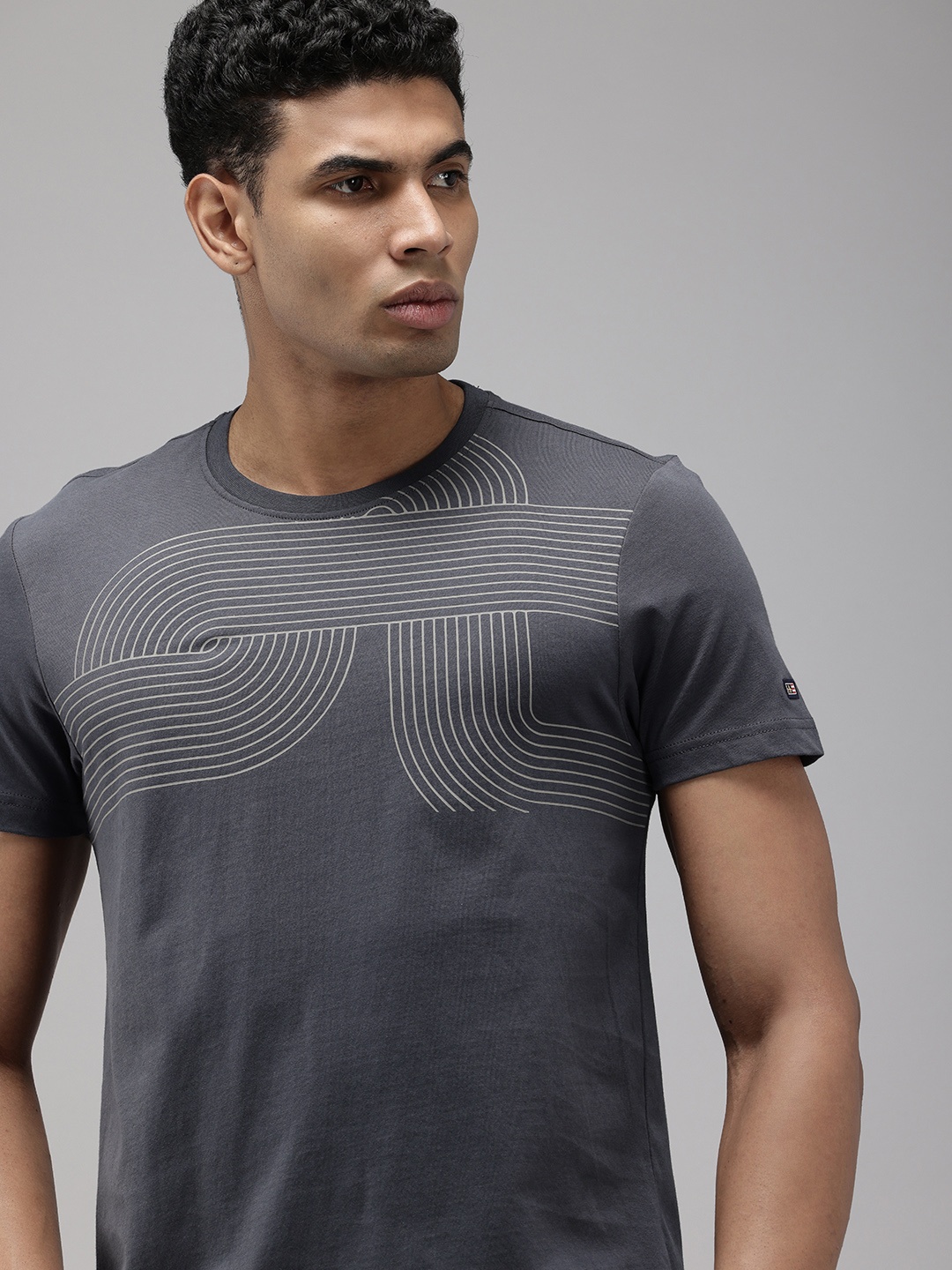 

Arrow Pure Cotton Geometric Printed T-shirt, Grey