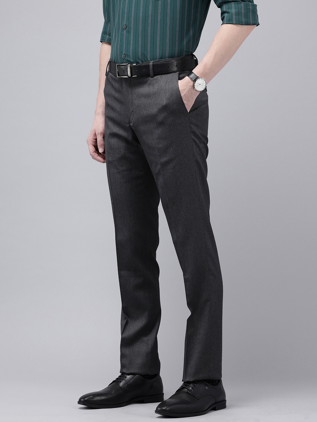 

Arrow Men Hudson Tailored Fit Textured Formal Trousers, Grey