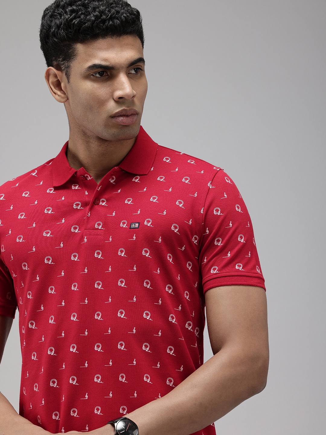 

Arrow Printed Polo Collar Pure Cotton T-shirt, Red