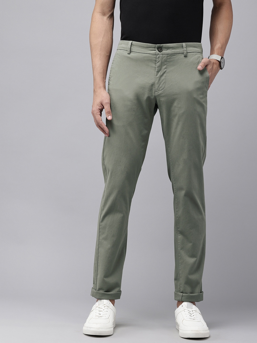 

Arrow Men Bronson Slim Fit Low-Rise Trousers, Green