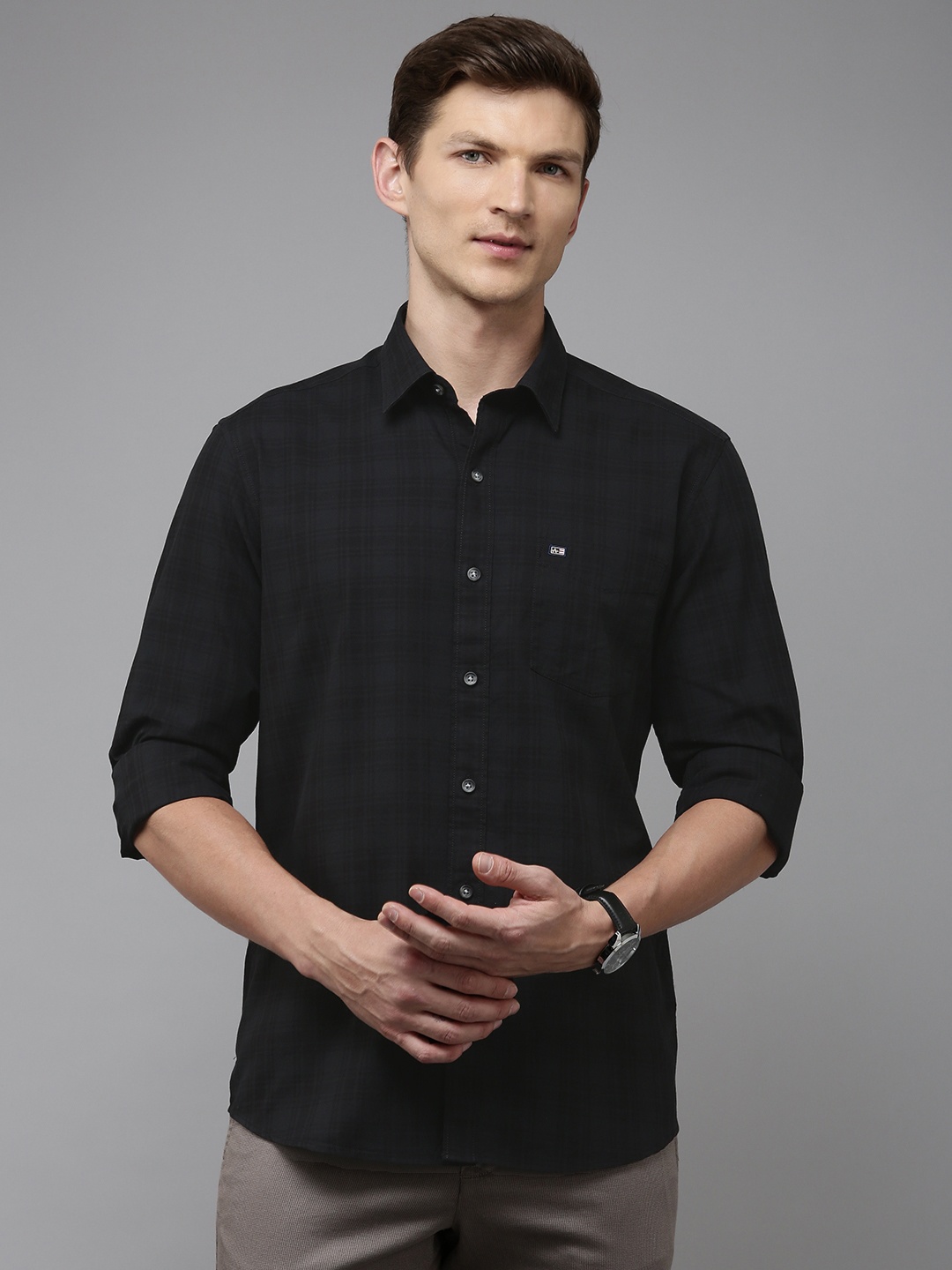 

Arrow Manhattan Slim Fit Checked Pure Cotton Casual Shirt, Charcoal