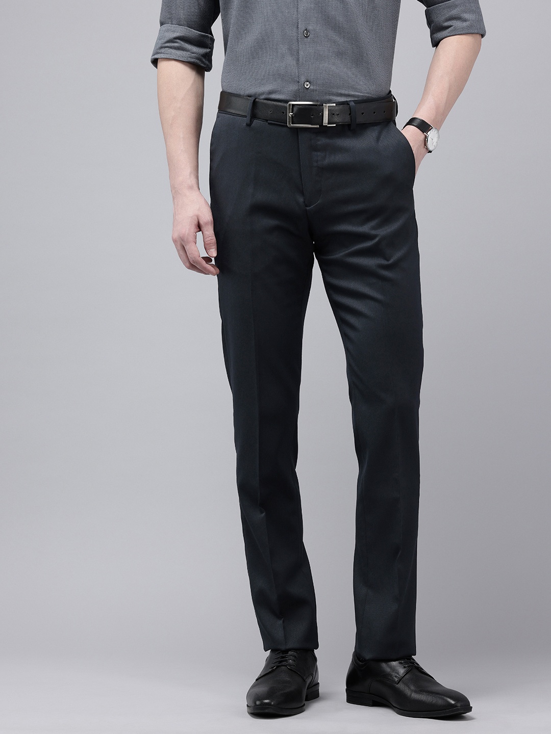 

Arrow Men Textured Tailored Tapered Fit Formal Trousers, Black