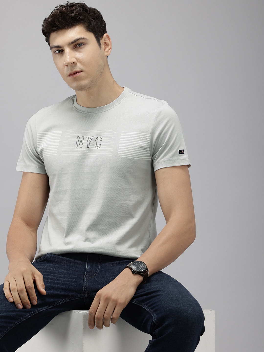 

Arrow Pure Cotton Striped T-shirt, Grey