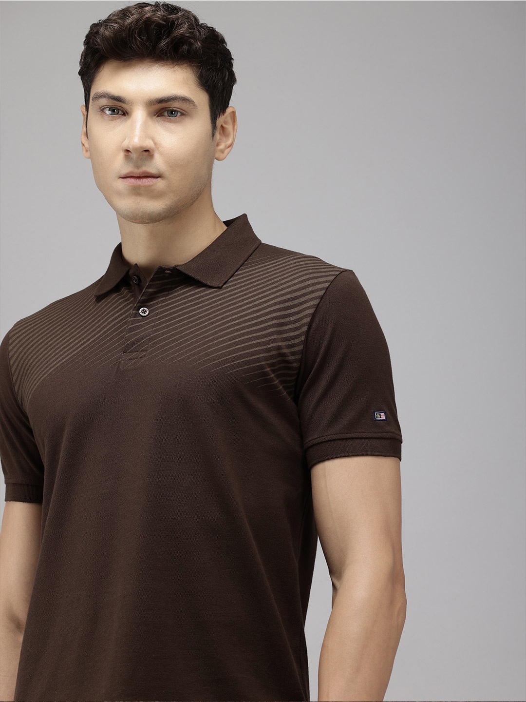 

Arrow Striped Polo Collar T-shirt, Coffee brown