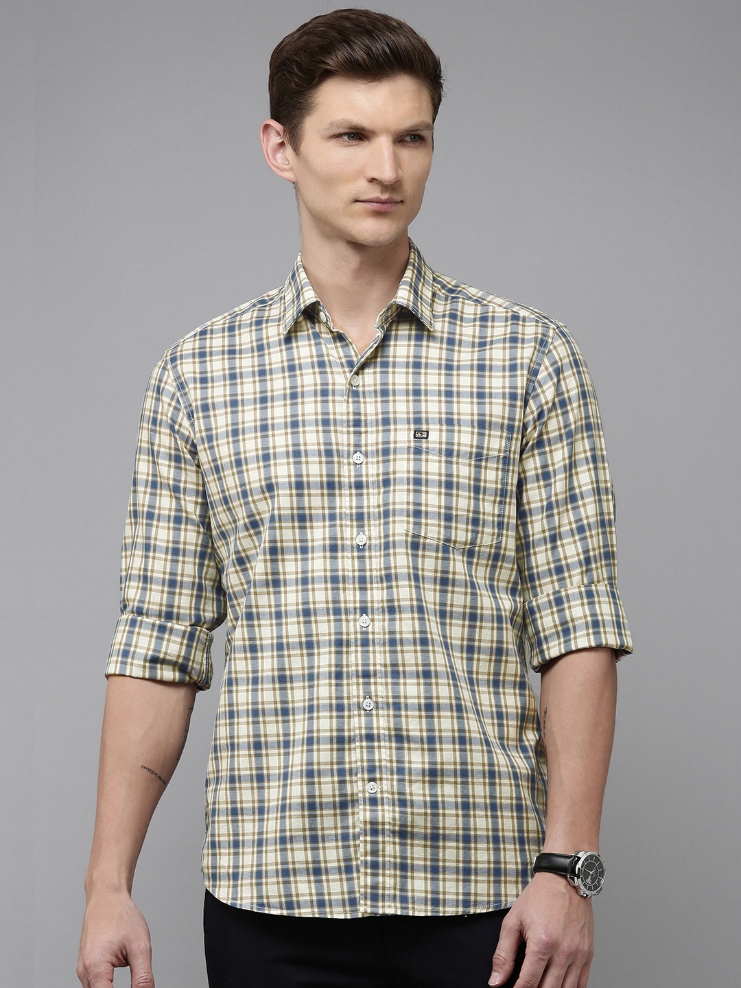 

Arrow Manhattan Slim Fit Checked Pure Cotton Casual Shirt, White