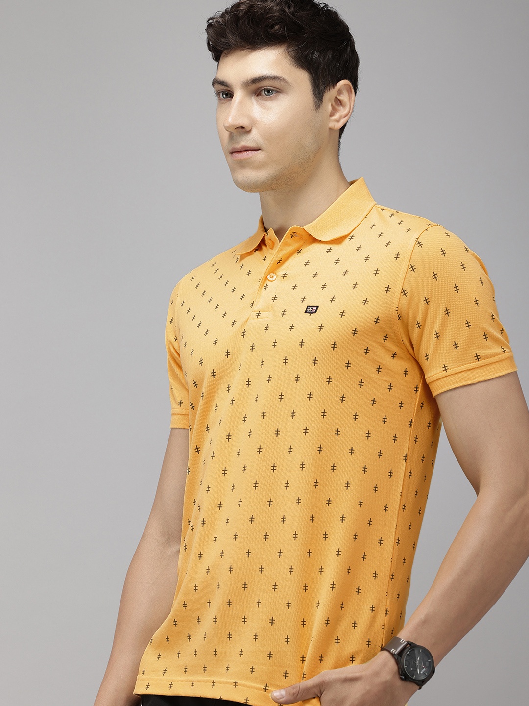 

Arrow Pure Cotton Geometric Printed Polo Collar T-shirt, Yellow