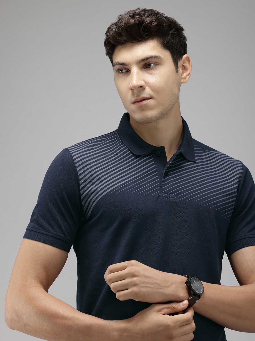 

Arrow Striped Polo Collar T-shirt, Navy blue