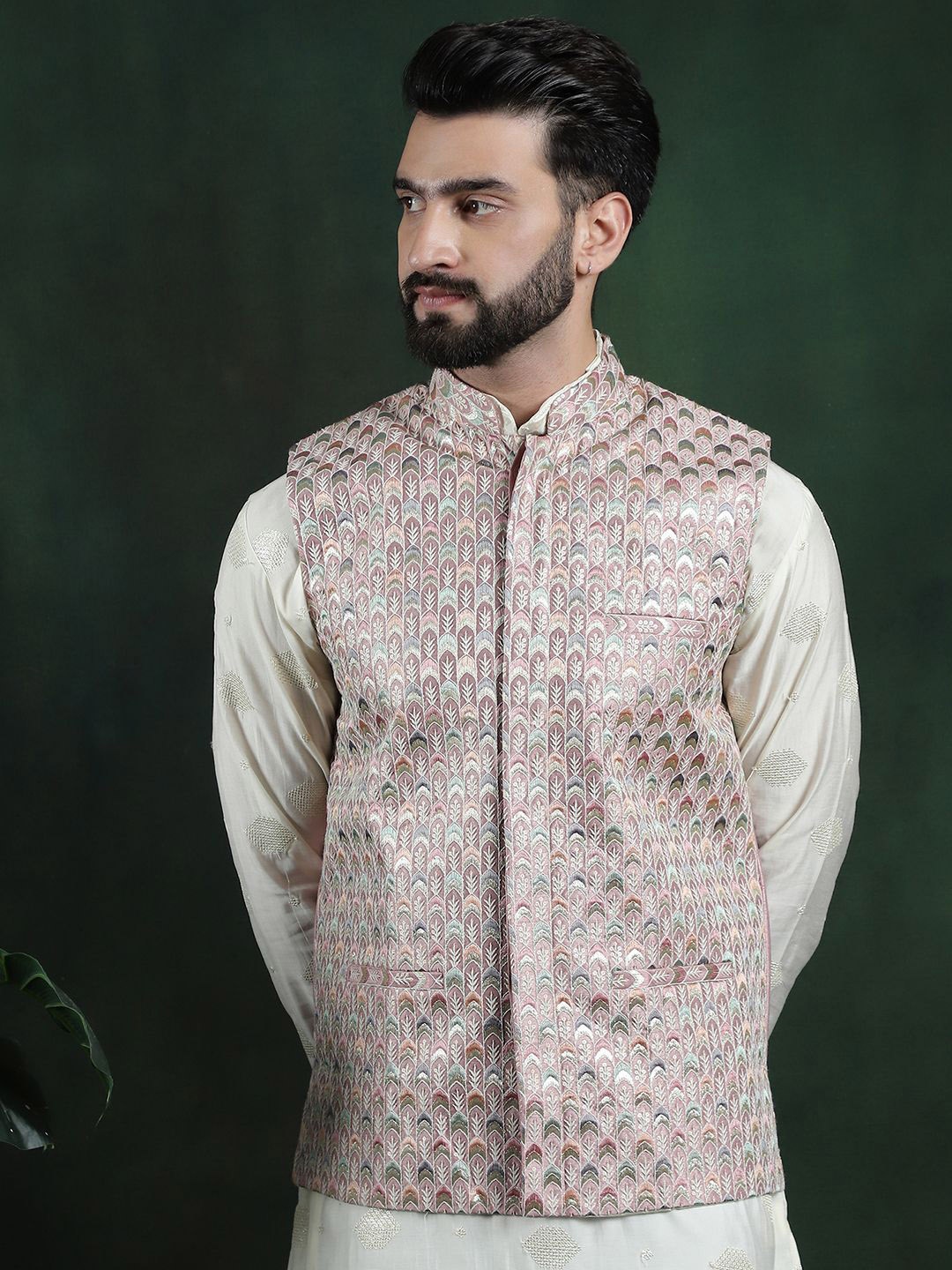 

SOJANYA Men's Geometric Printed Woven Nehru Jacket, Lavender