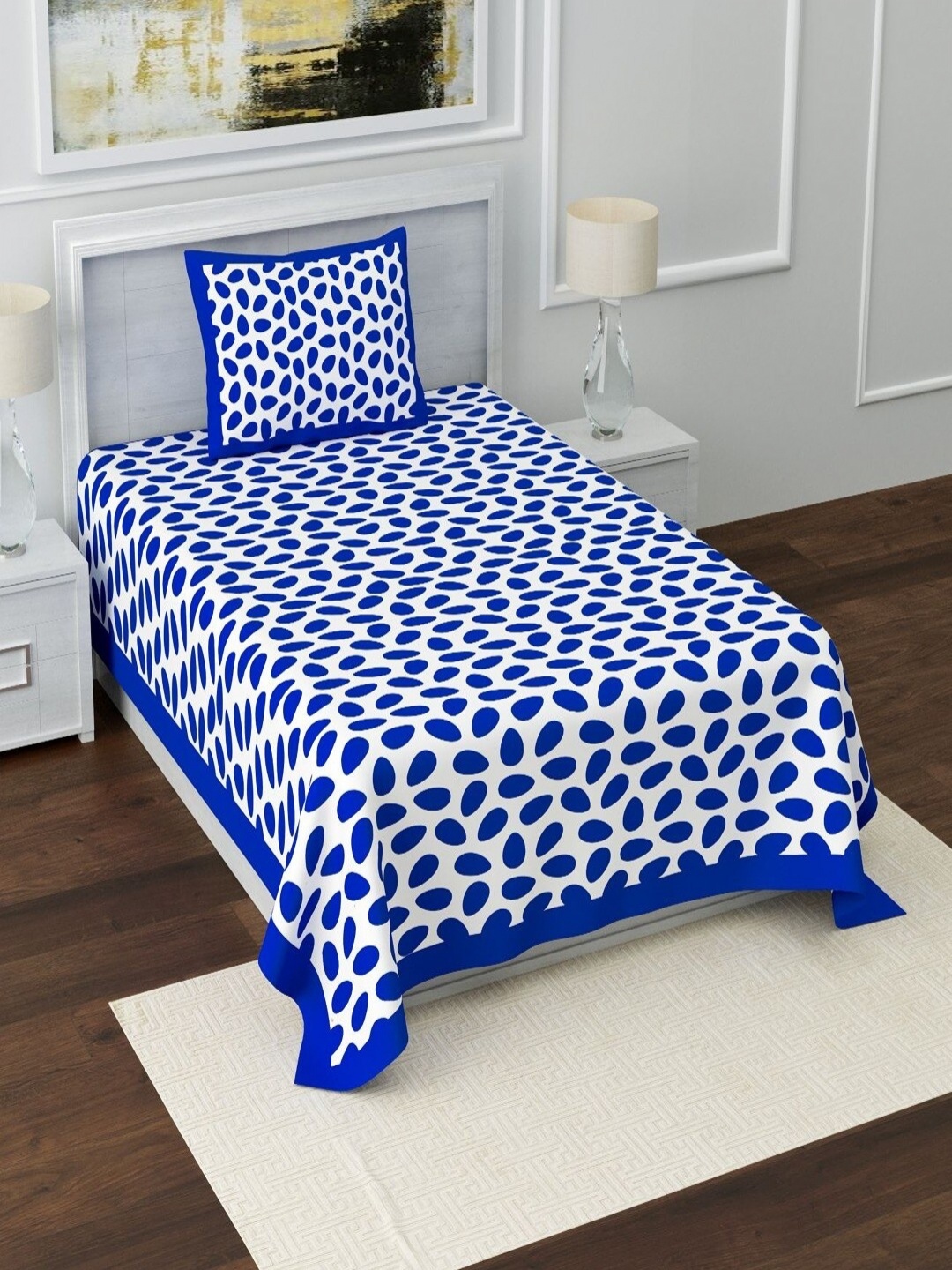 

Aura Blue & White Geometric 120 TC Pure Cotton Single Bedsheet With 2 Pillow Covers