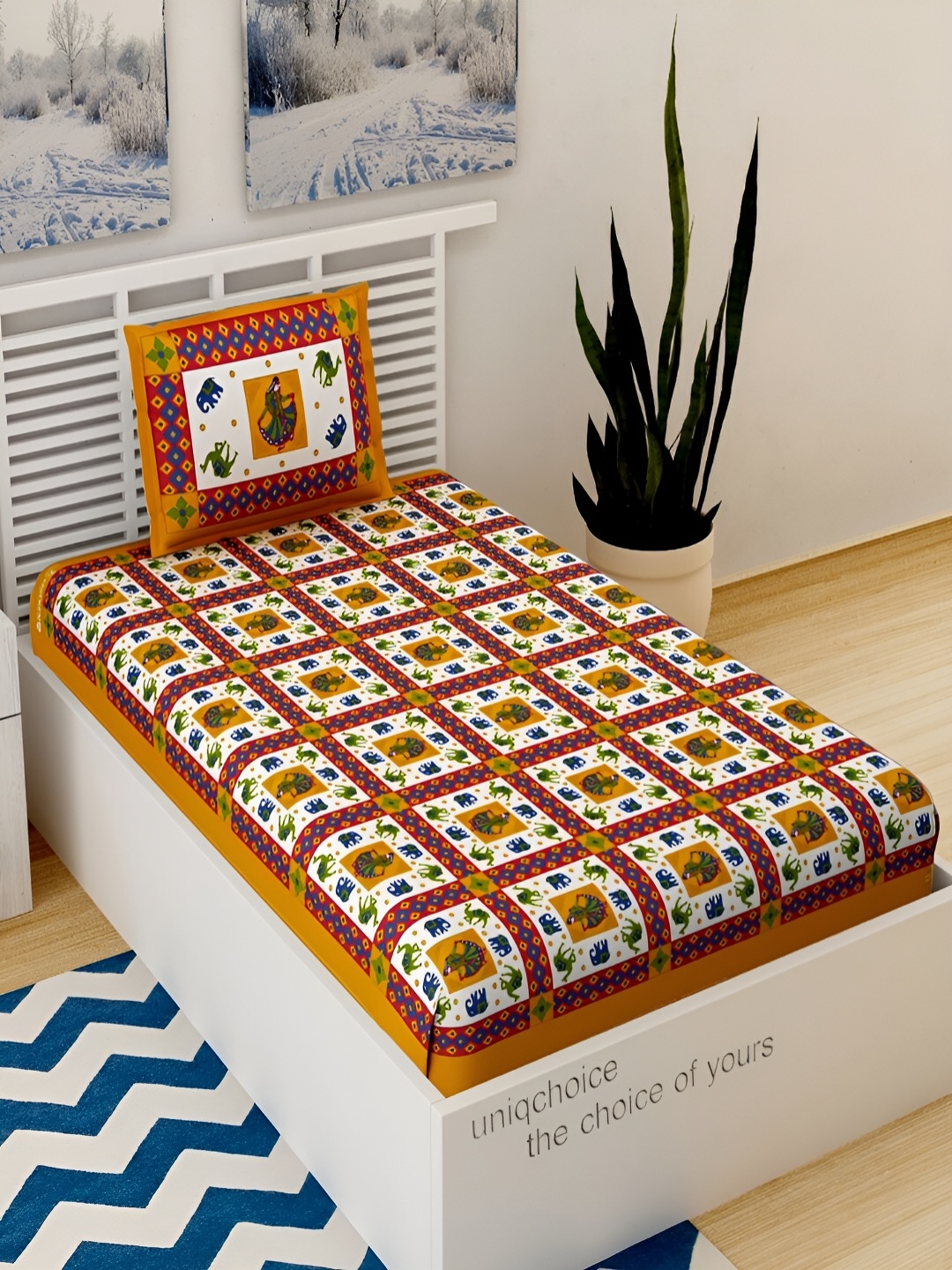 

Aura Yellow & White Floral Cotton 120 TC Single Bedsheet with 2 Pillow Covers