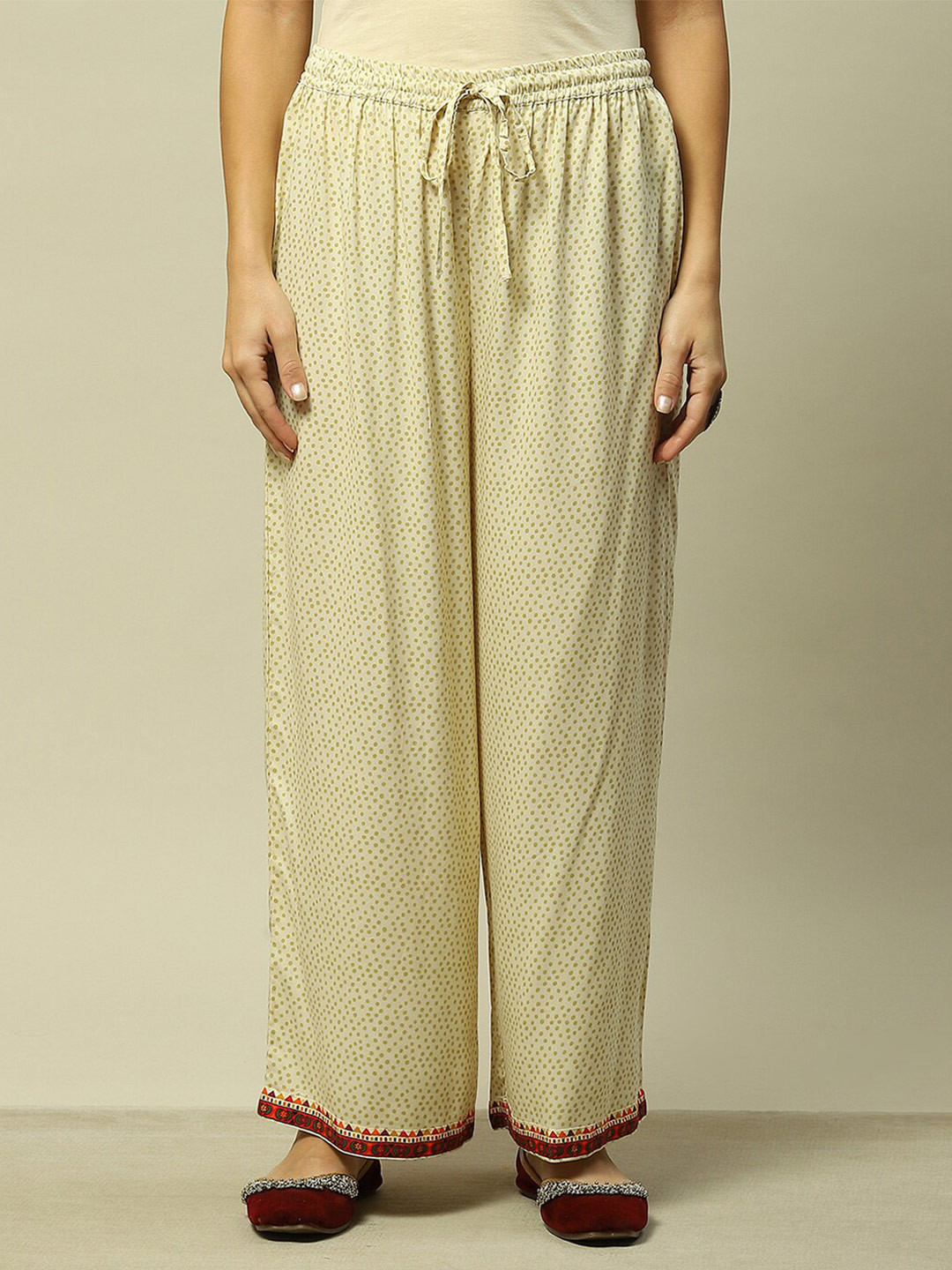 

Rangriti Women Polka Dot Printed Ethnic Palazzos, Beige