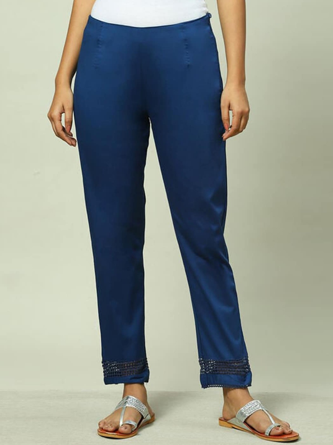 

Rangriti Women Relaxed Straight Leg Slim Fit Trousers, Blue