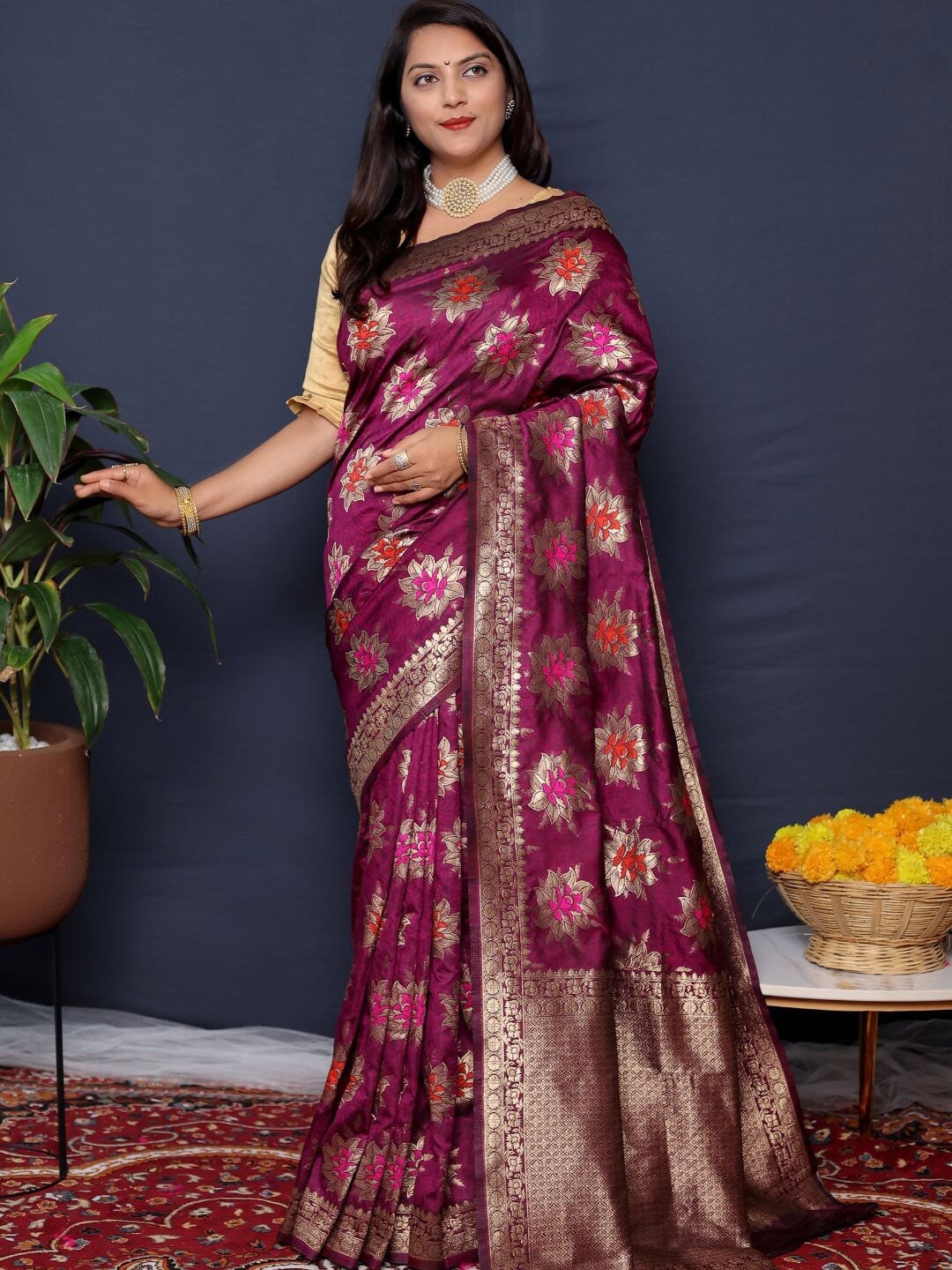 

SGF11 Woven Design Zari Art Silk Heavy Work Kanjeevaram Saree, Purple
