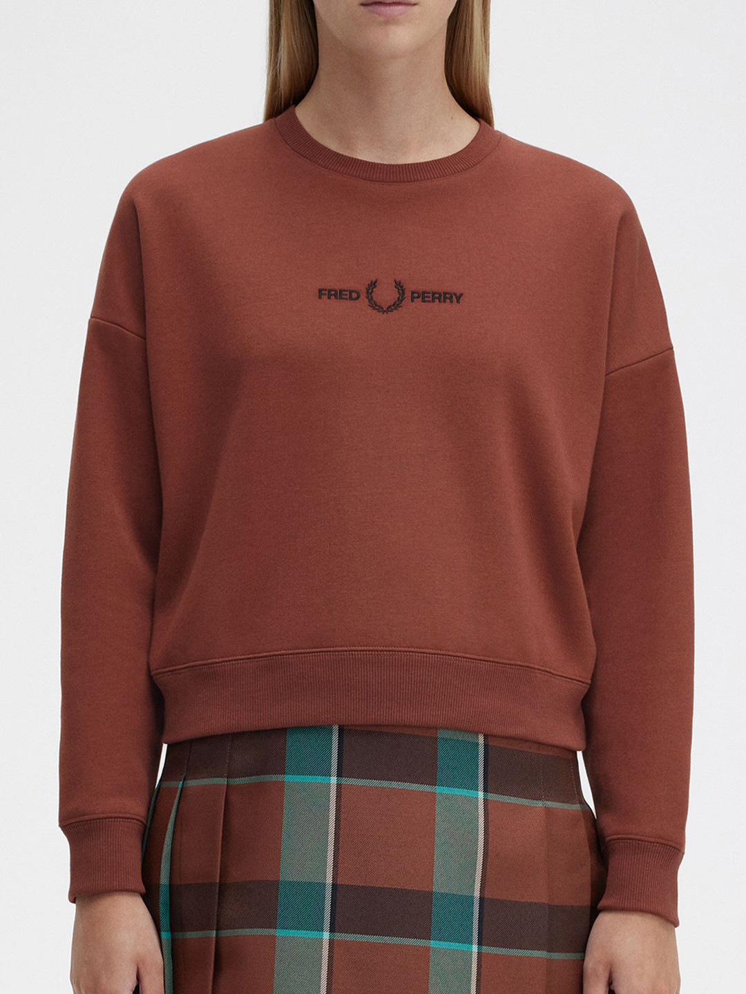 

Fred Perry Women Embroidered Round Neck Sweatshirt, Orange