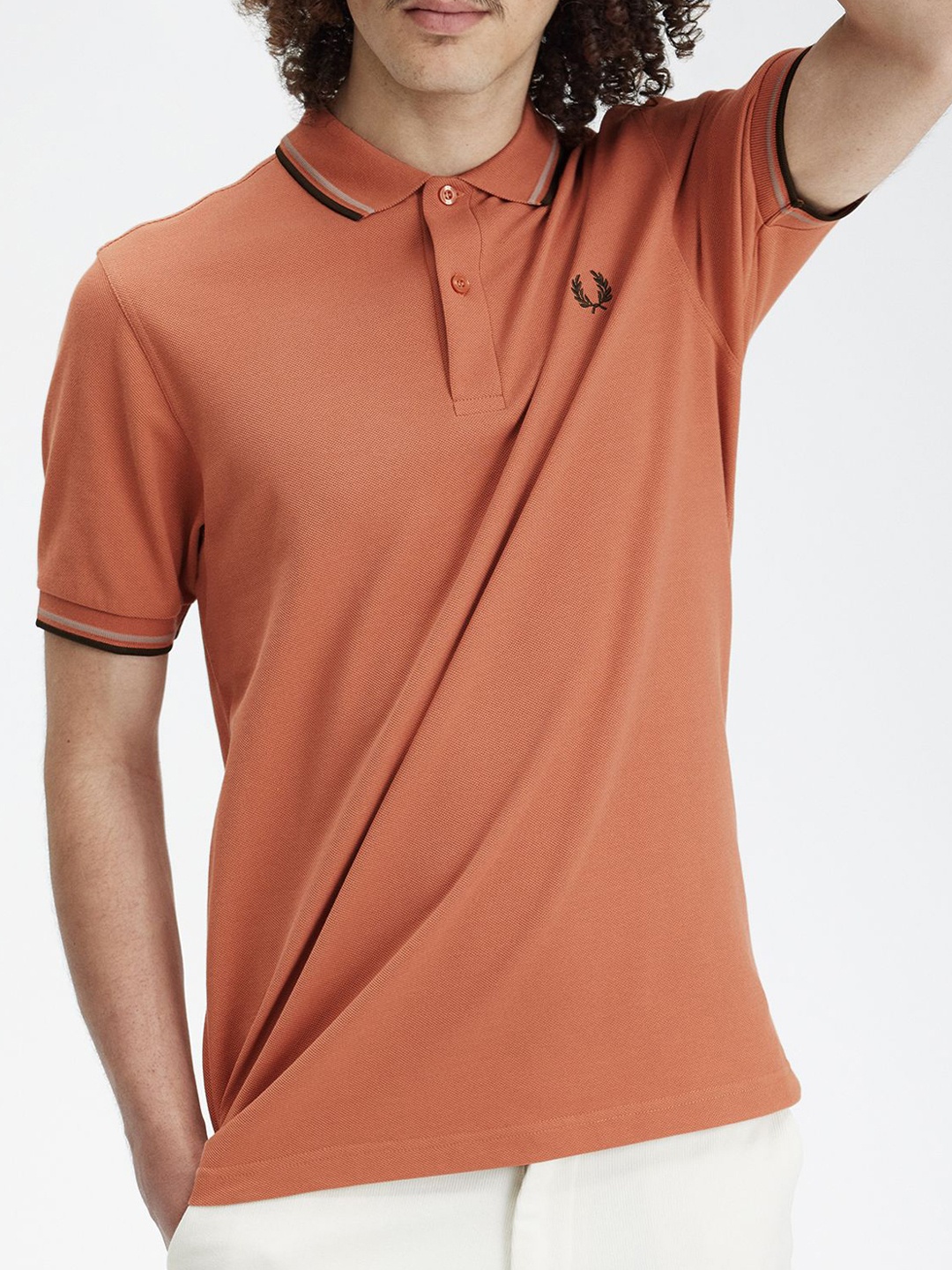 

Fred Perry Men Polo Collar Applique T-shirt, Orange