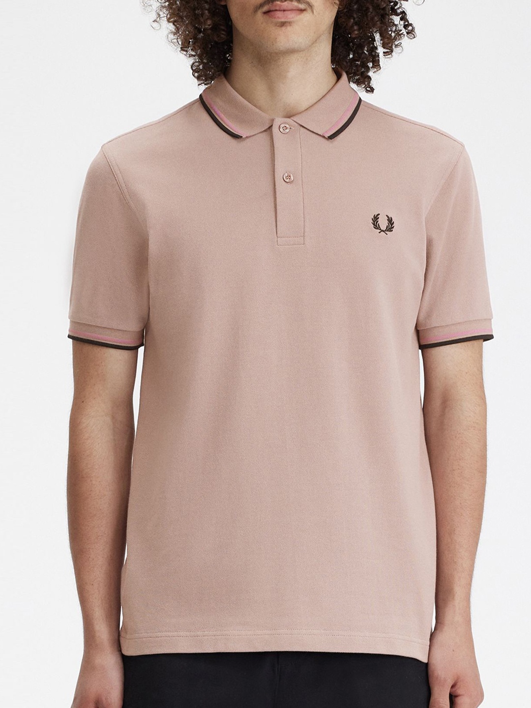 

Fred Perry Men Polo Collar Applique T-shirt, Pink