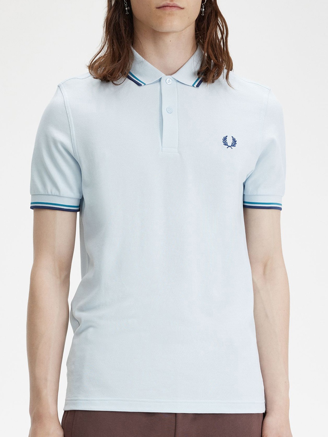 

Fred Perry Men Twin-Tipped Logo Polo Collar Applique T-shirt, Blue