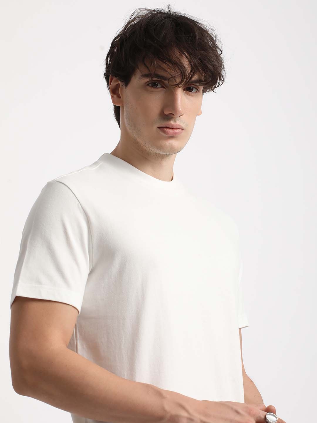 

THE BEAR HOUSE Round Neck Pure Cotton Relaxed Fit T-shirt, White