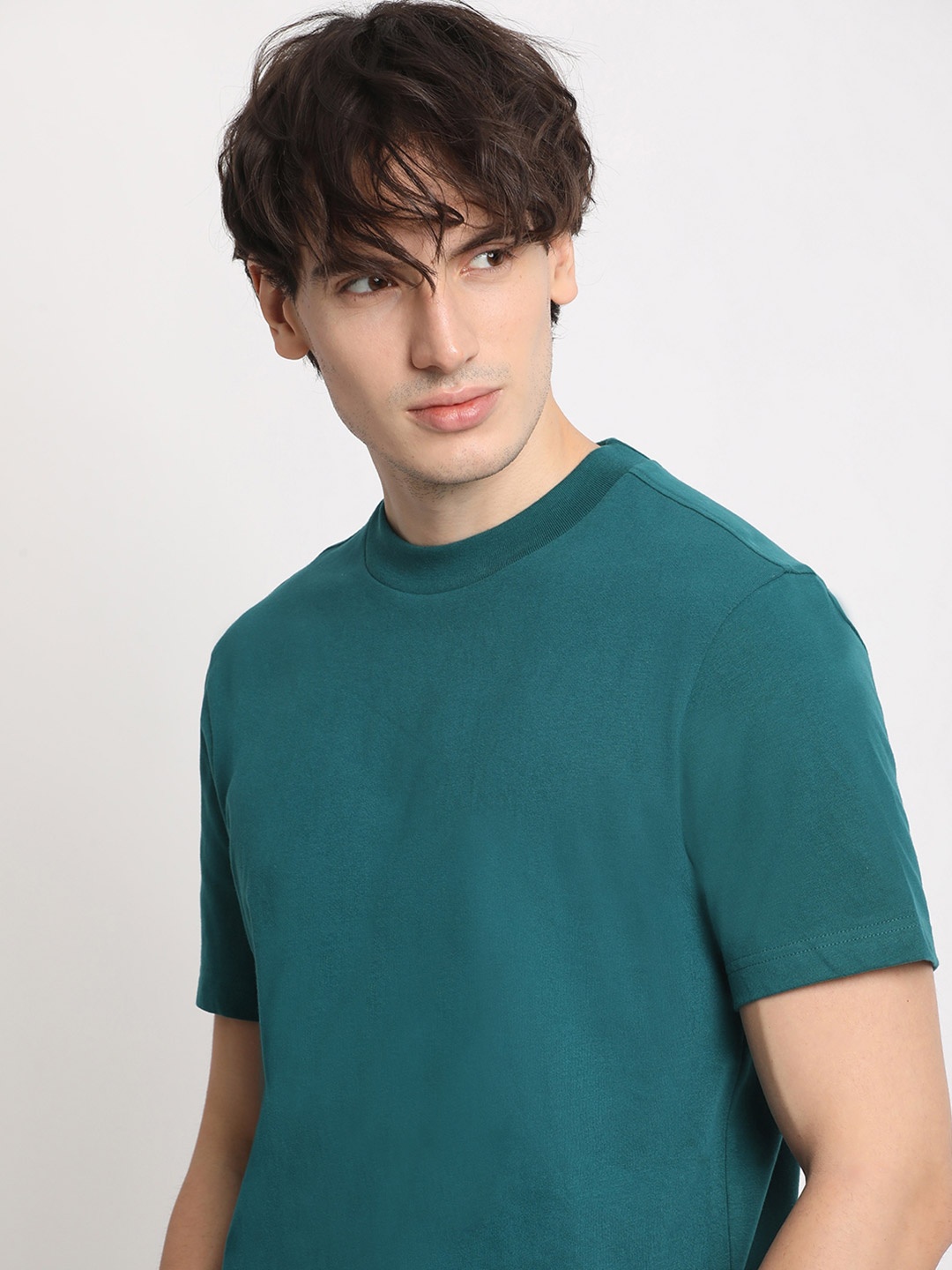 

THE BEAR HOUSE Round Neck Pure Cotton Relaxed Fit T-shirt, Teal