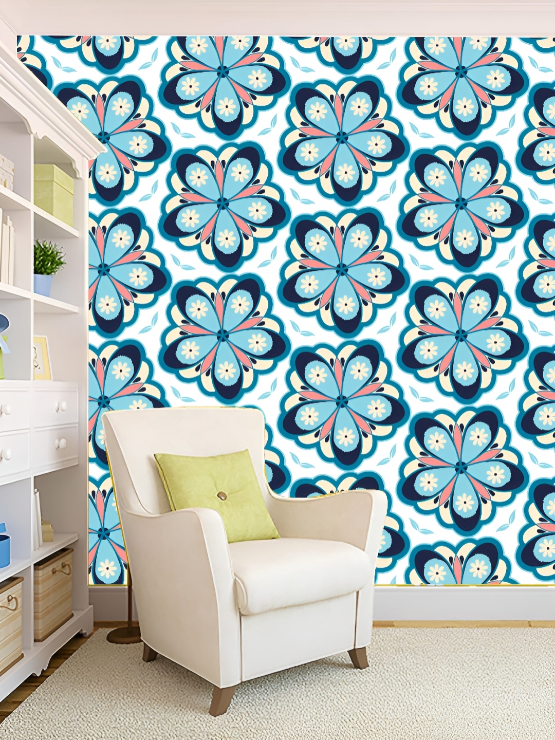 

KSHIRSA Blue & White Printed Self-Adhesive 3D Wallpaper