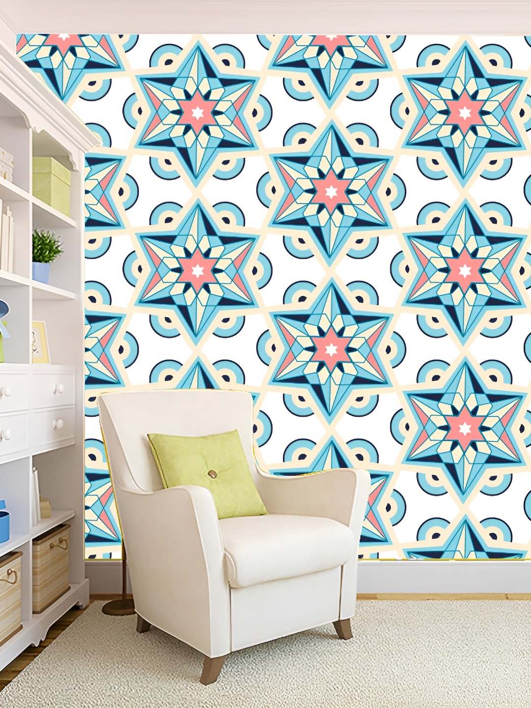 

KSHIRSA White & Blue Printed Self-Adhesive 3D Wallpaper