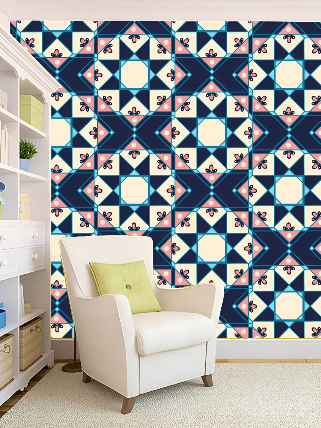 

KSHIRSA Navy Blue & Off White Abstract Printed Self-Adhesive 3D Wallpaper
