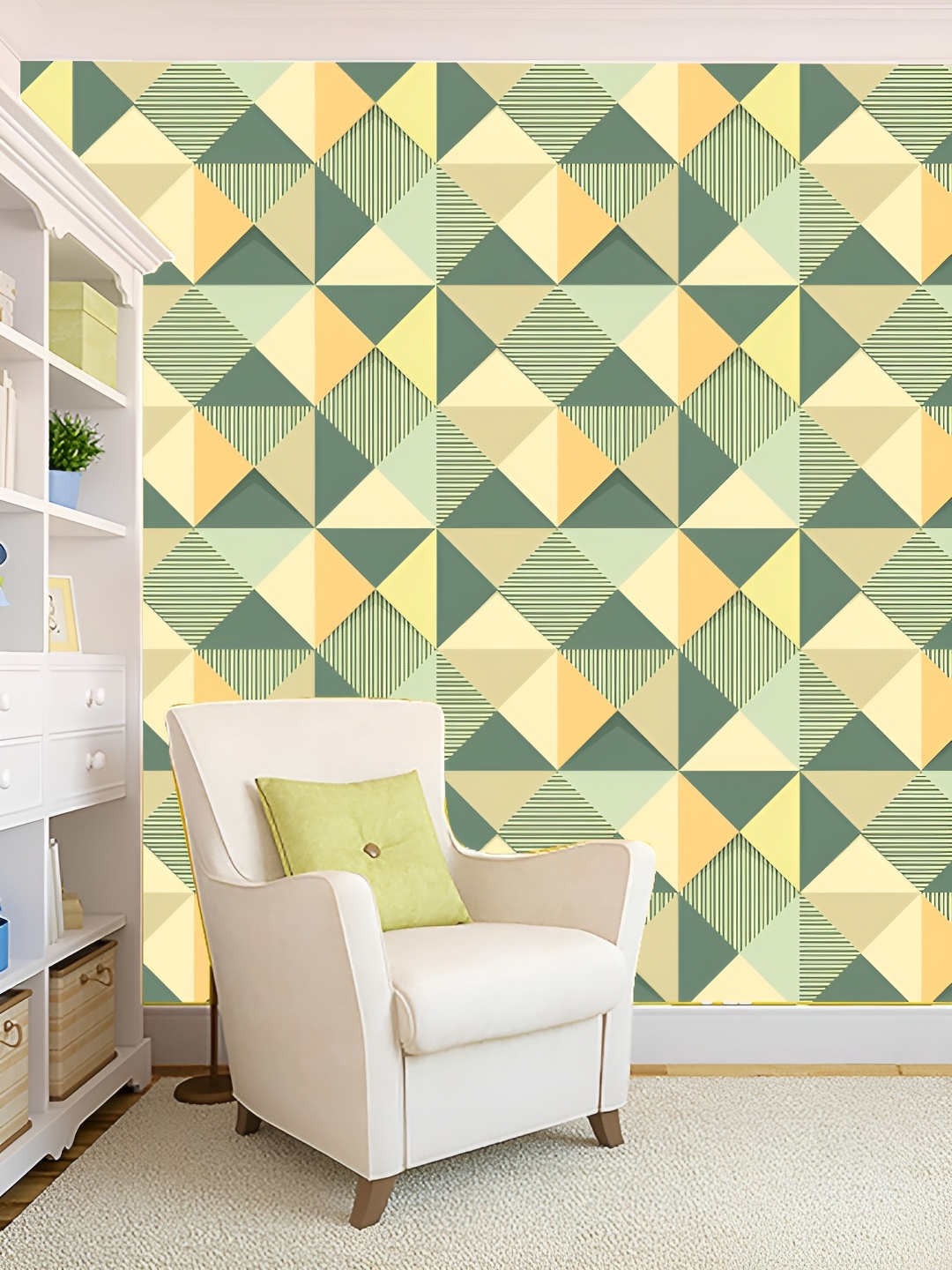 

KSHIRSA Yellow & Green Abstract Printed Self-Adhesive 3D Wallpaper