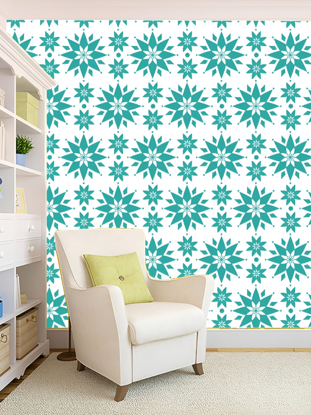 

KSHIRSA White & Blue Printed Self-Adhesive 3D Wallpaper