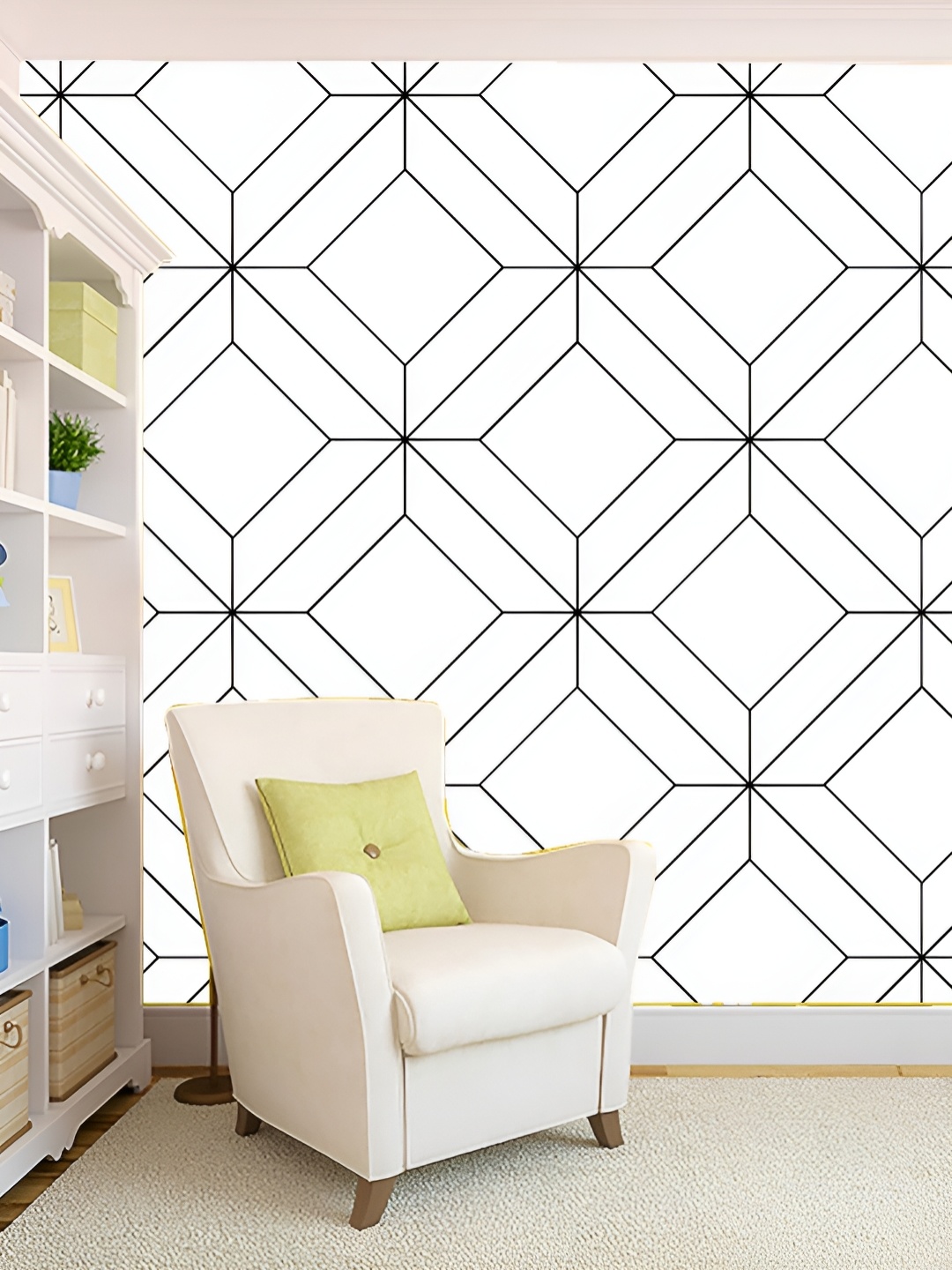

KSHIRSA White & Black Abstract Printed Self-Adhesive 3D Wallpaper