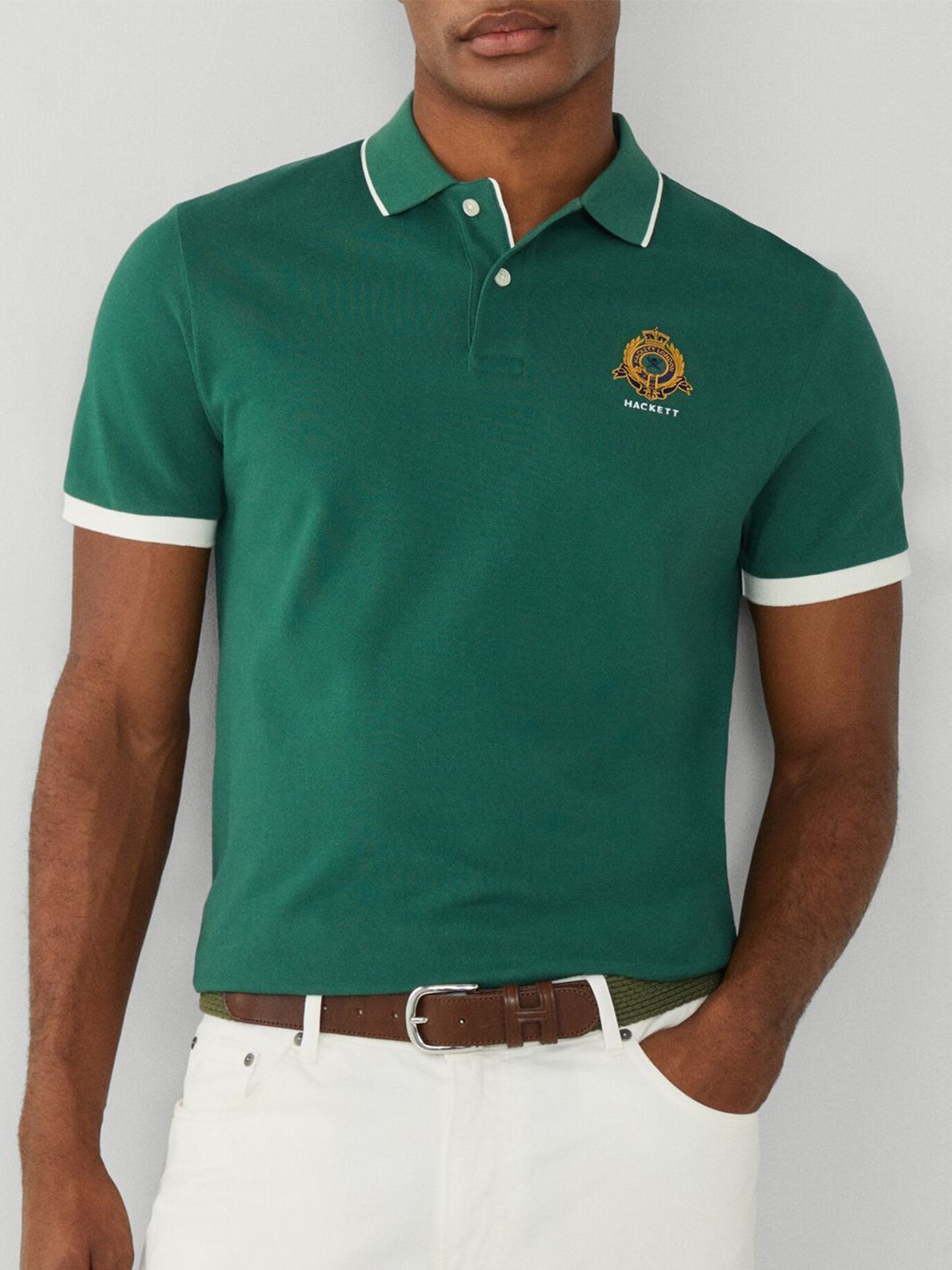 

HACKETT LONDON Men Polo Collar Applique T-shirt, Green