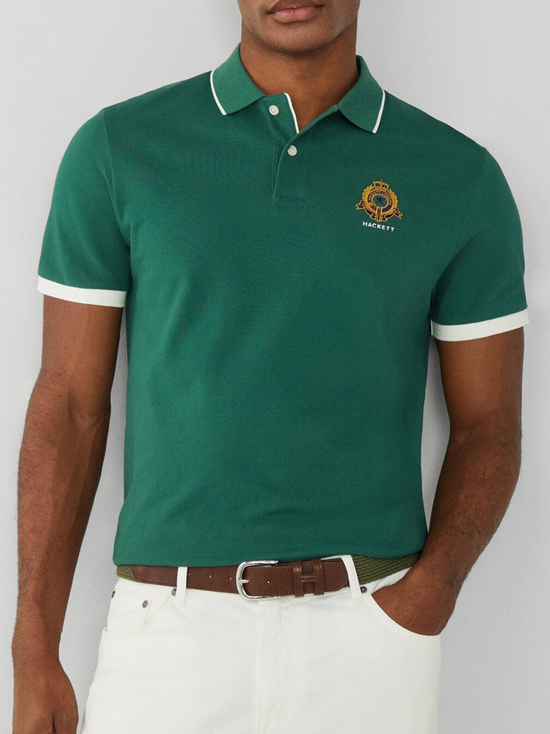 

HACKETT LONDON Men Polo Collar Applique T-shirt, Green