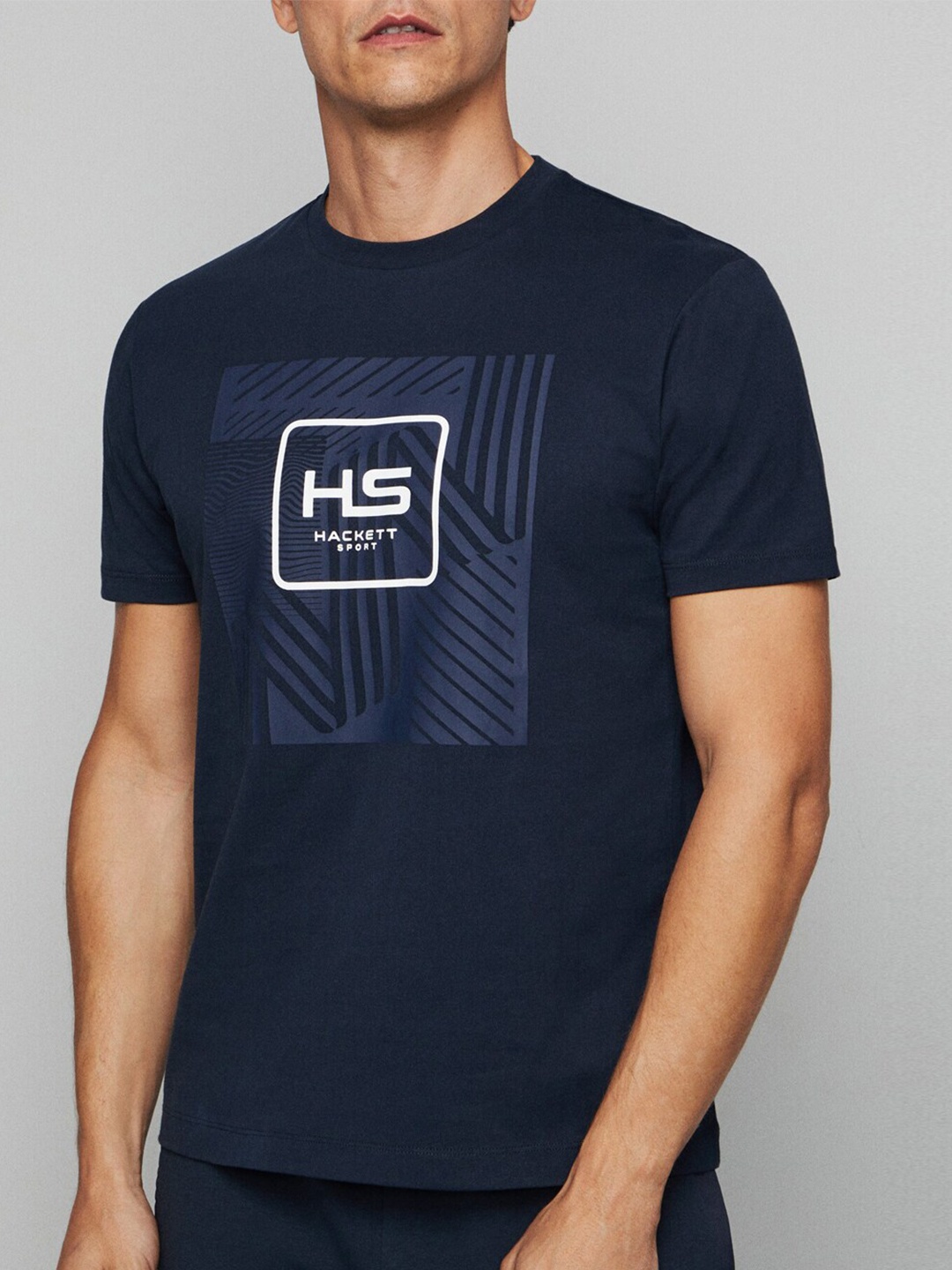 HACKETT LONDON Typography Printed Round Neck Cotton T-shirt, Navy blue