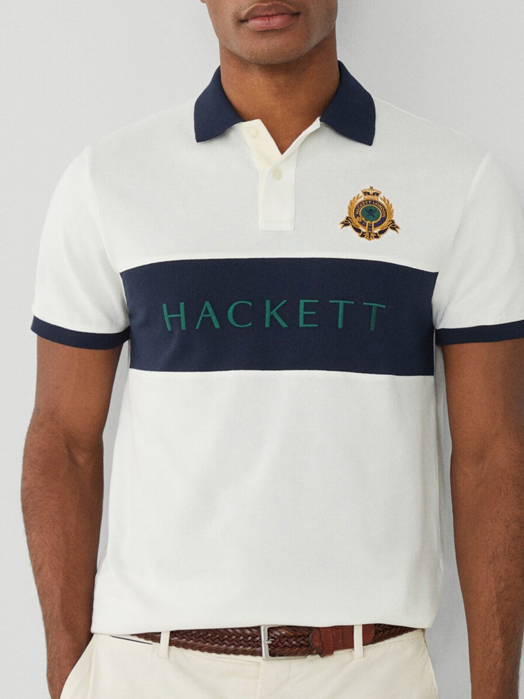 

HACKETT LONDON Men Typography Polo Collar T-shirt, White