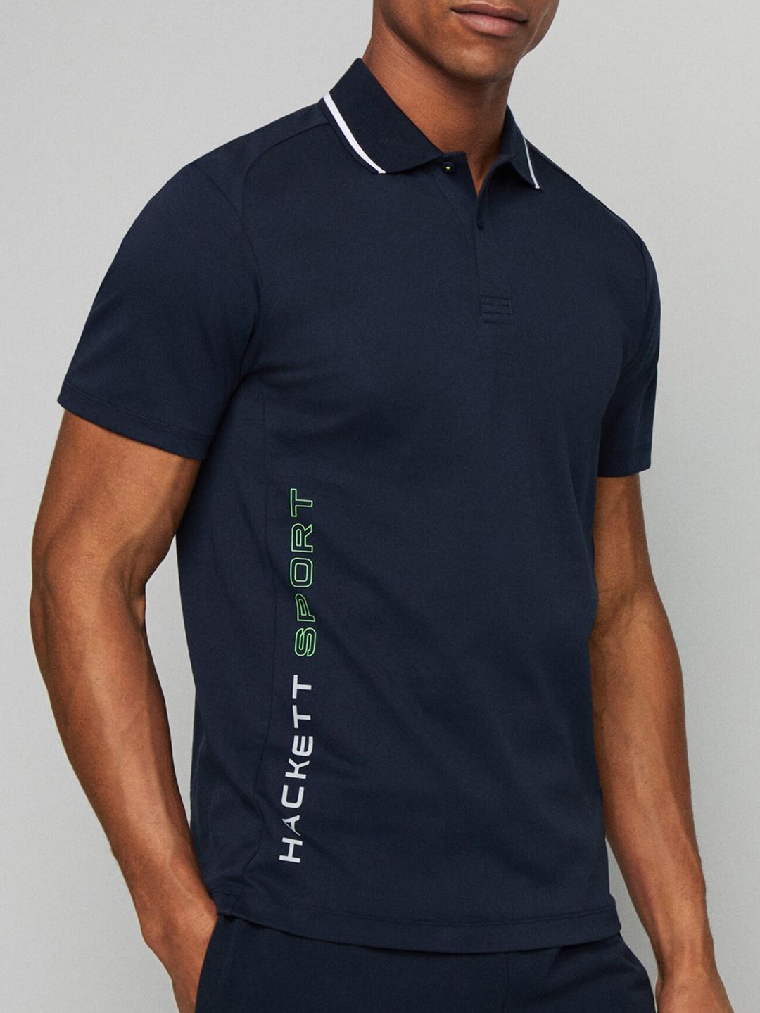 

HACKETT LONDON Men Polo Collar Typography T-shirt, Navy blue