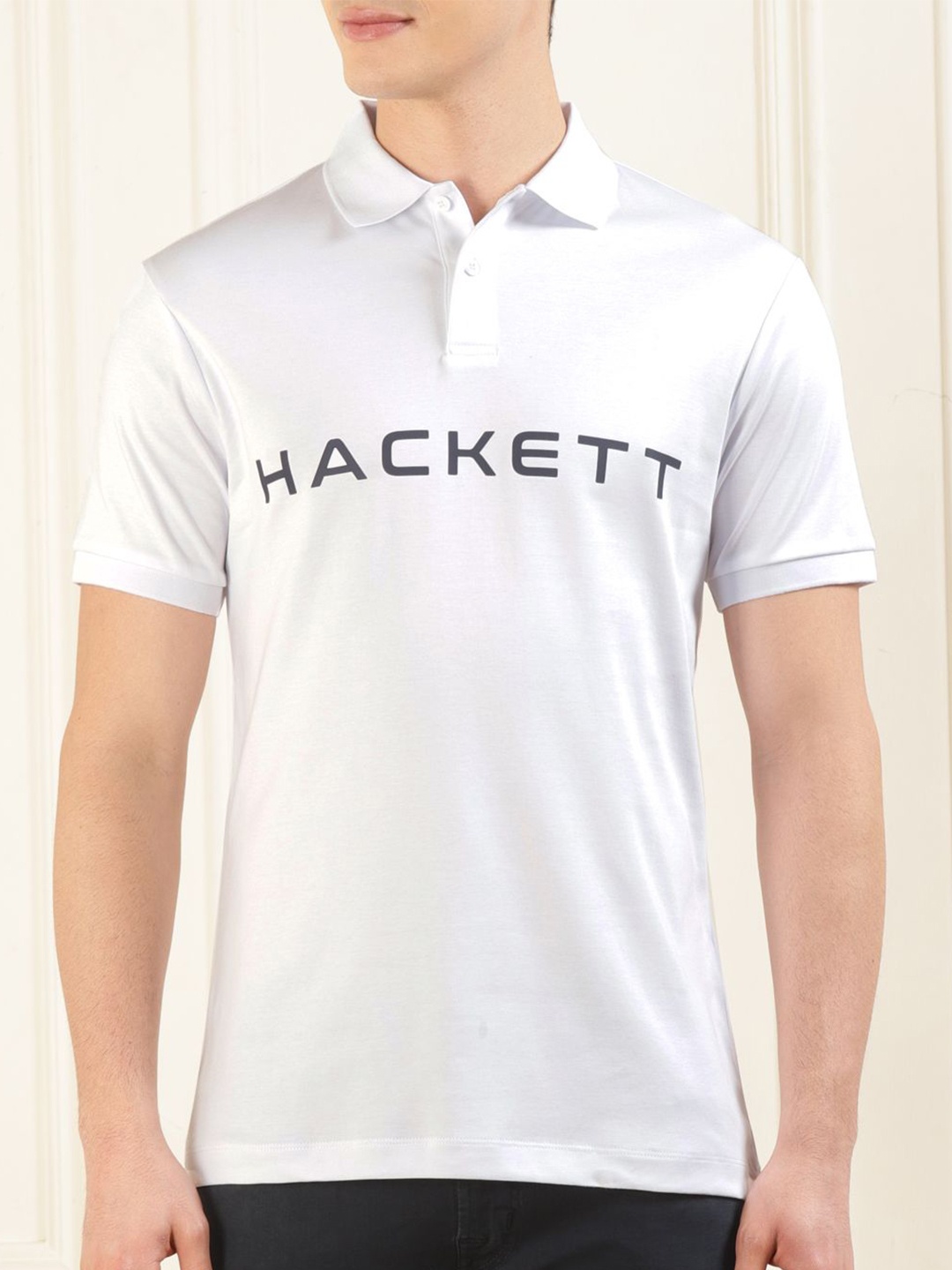 

HACKETT LONDON Typography Printed Polo Collar Cotton T-shirt, White