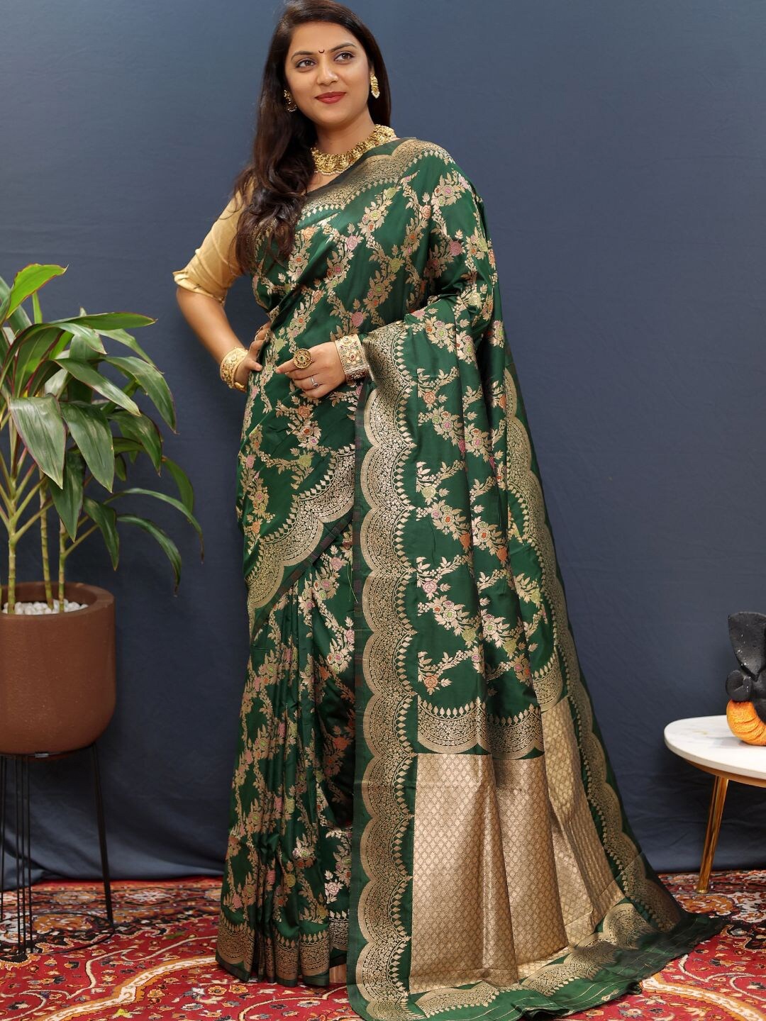 

SGF11 Woven Design Zari Art Silk Heavy Work Kanjeevaram Saree, Green