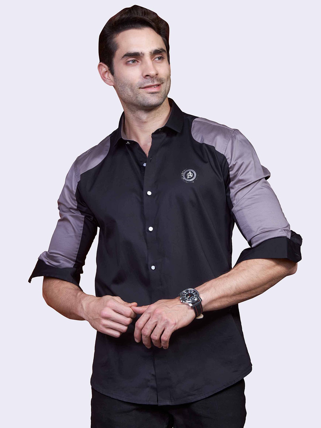 

ALMATY Comfort Slim Fit Spread Collar Cotton Casual Shirt, Blue