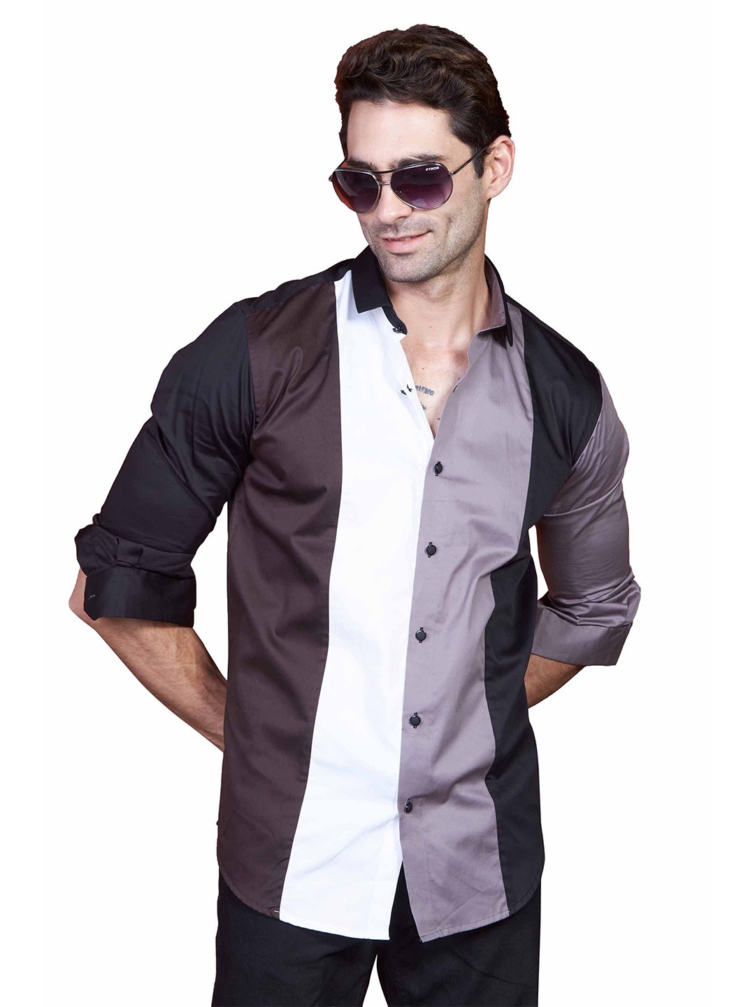 

ALMATY Comfort Slim Fit Colourblocked Spread Collar Cotton Party Shirt, Brown