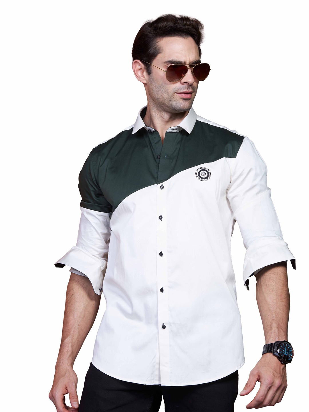 

ALMATY Comfort Slim Fit Spread Collar Cotton Casual Shirt, Cream