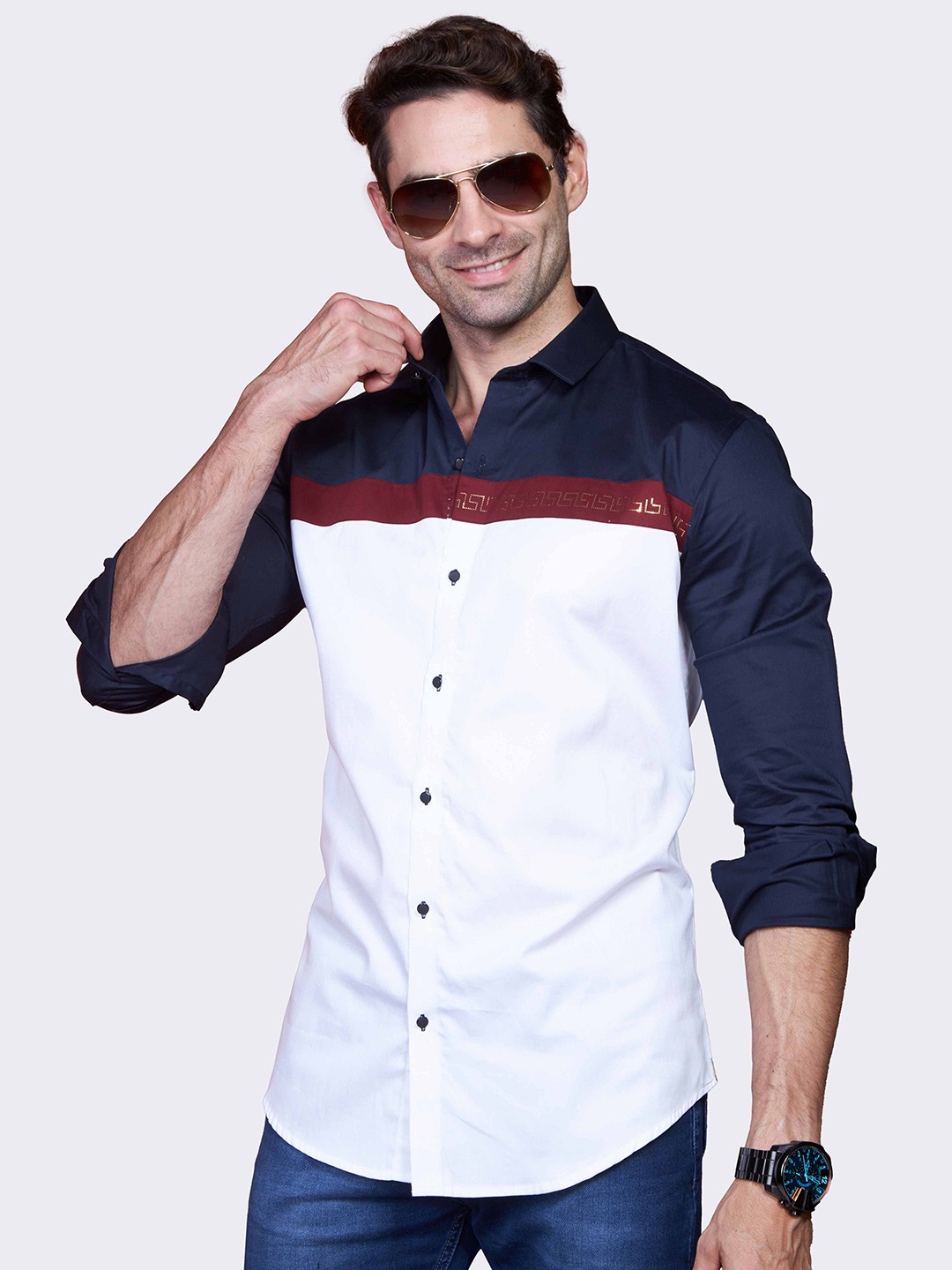 

ALMATY Comfort Slim Fit Spread Collar Cotton Casual Shirt, White