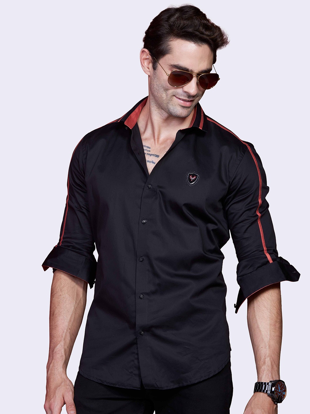 

ALMATY Comfort Cutaway Collar Slim Fit Cotton Casual Shirt, Black