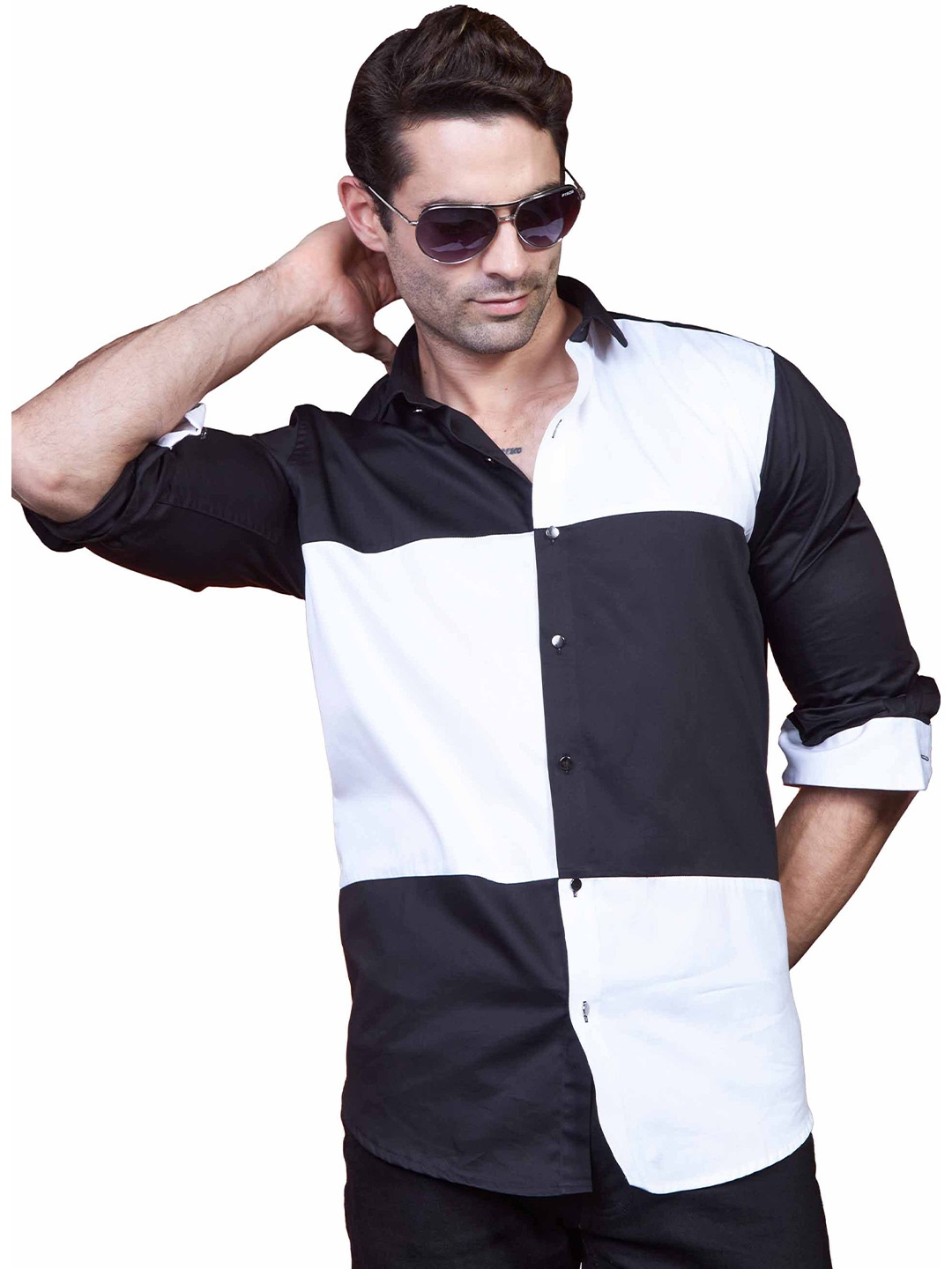 

ALMATY Comfort Slim Fit Colourblocked Spread Collar Cotton Party Shirt, White