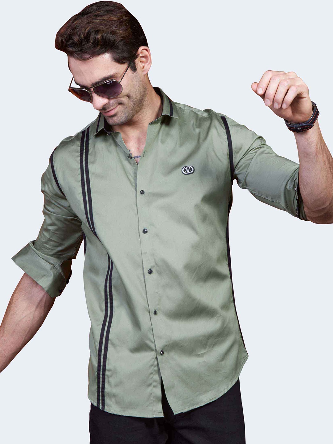 

ALMATY Comfort Slim Fit Spread Collar Cotton Casual Shirt, Olive