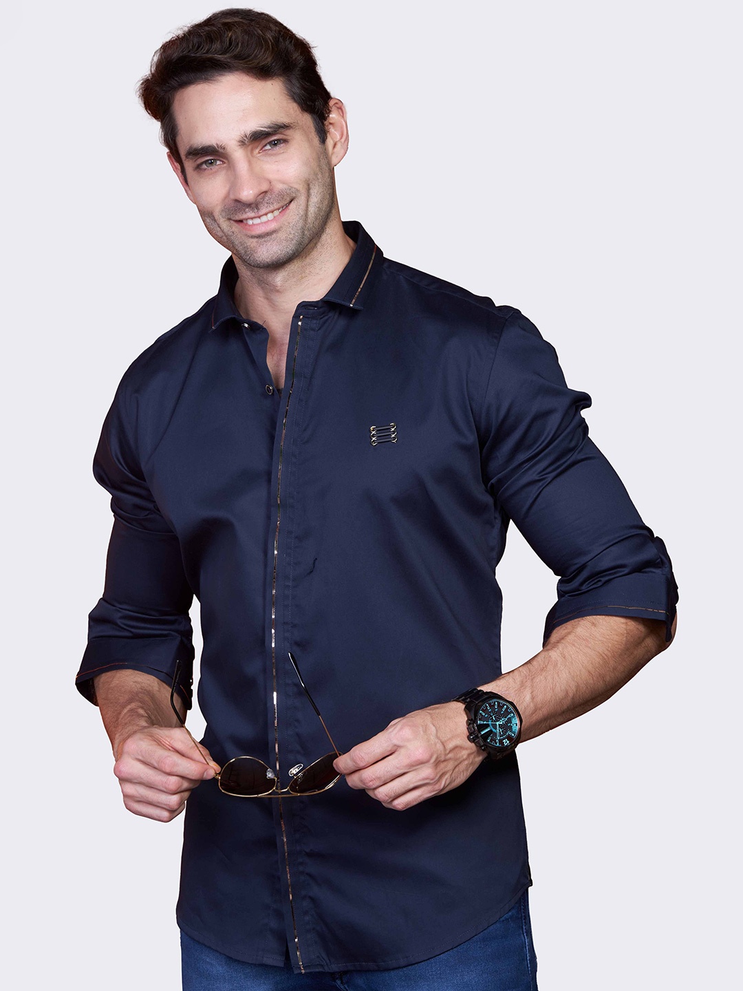 

ALMATY Comfort Cutaway Collar Slim Fit Cotton Casual Shirt, Blue