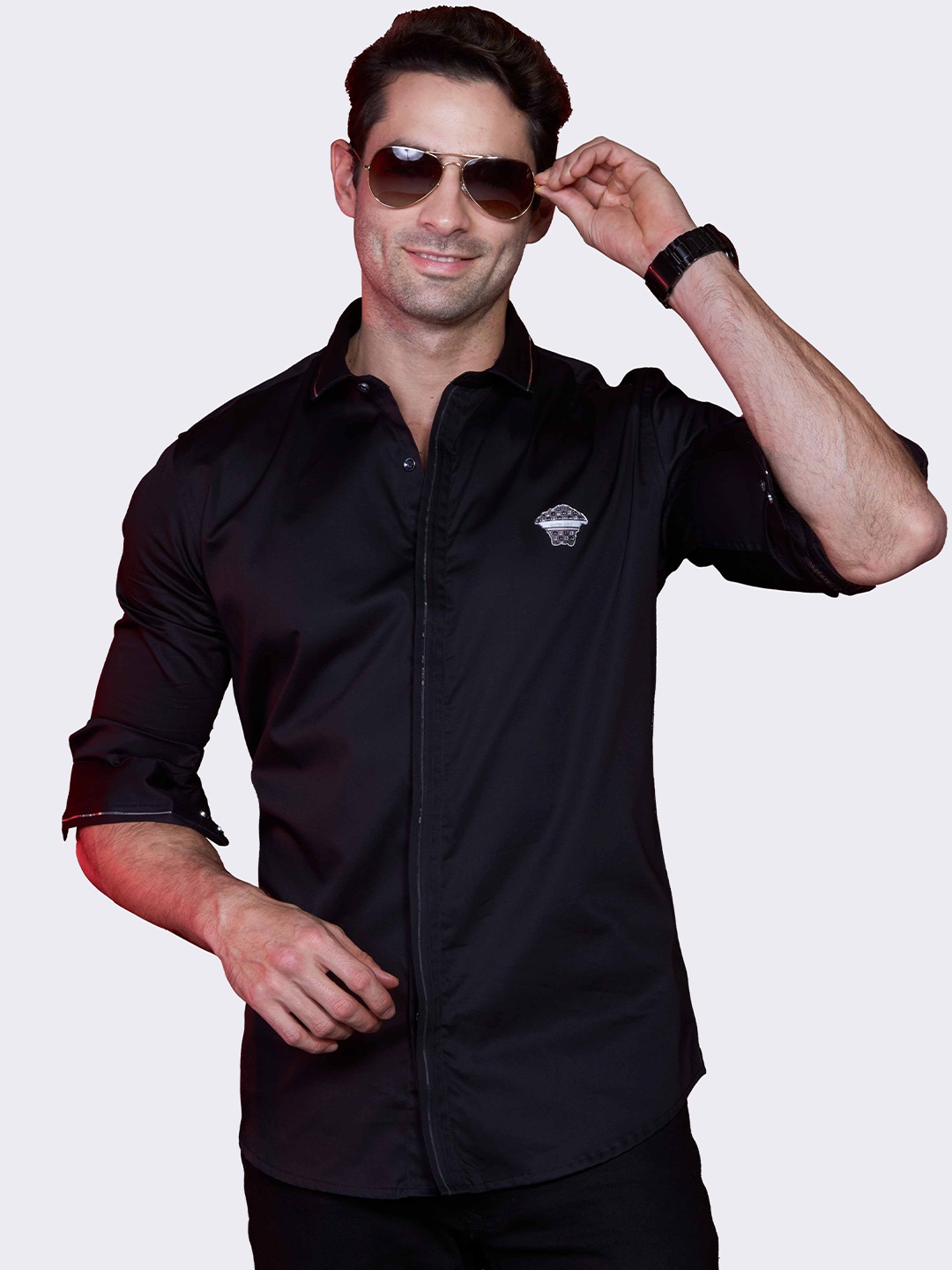 

ALMATY Comfort Slim Fit Opaque Cotton Party Shirt, Black