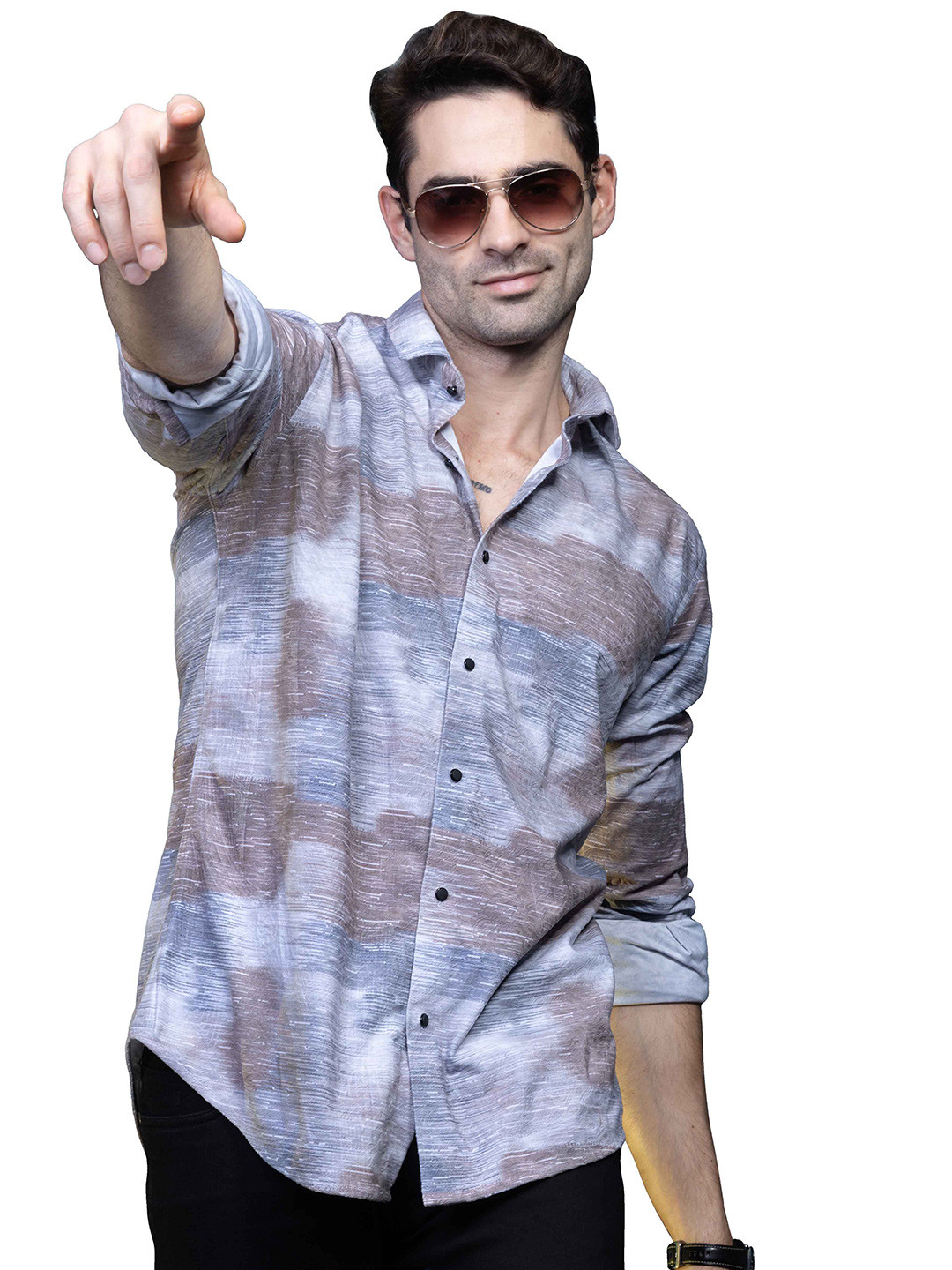 

ALMATY Comfort Abstract Printed Cutaway Collar Slim Fit Cotton Casual Shirt, Grey